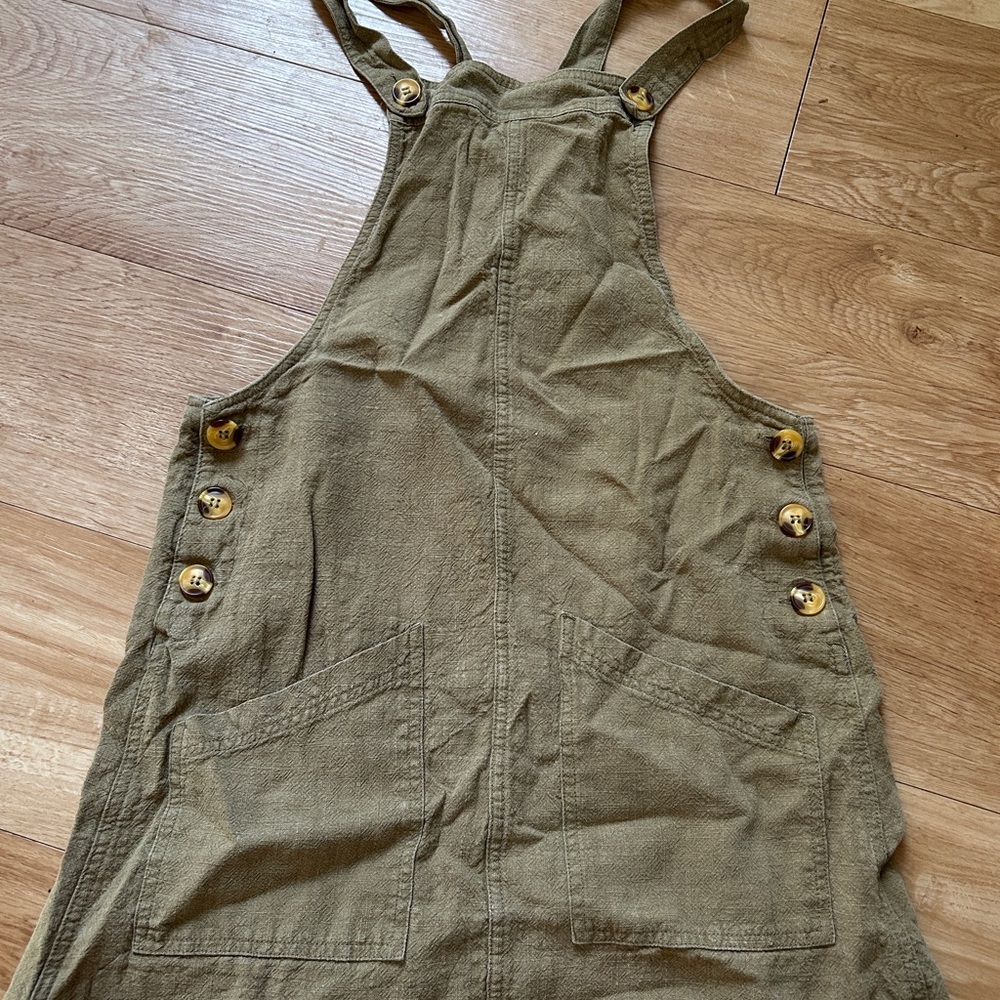 Rusty Olive Overall Dress with Button Details